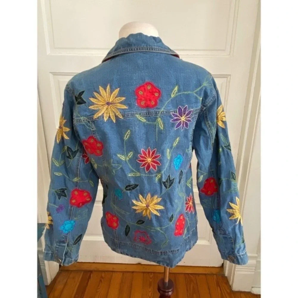 Embroidered Denim Jacket Chicos‎ Design Floral Cottagecore peasant